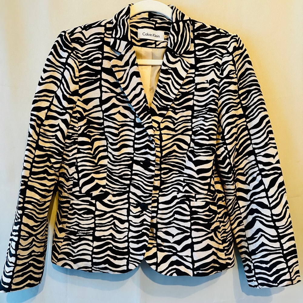 Calvin Klein Black and White Zebra Print Blazer